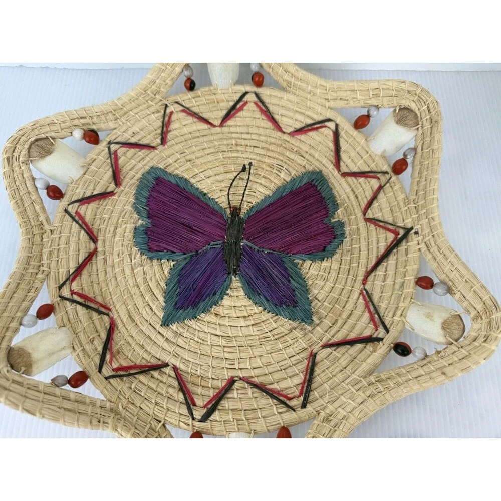 Vintage Hand Woven Butterfly Basket Shallow Decorative Wicker Boho Wall Decor
